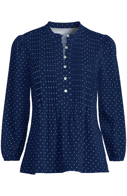 Lands' End Lightweight Jersey Button Pintuck Top In Blue