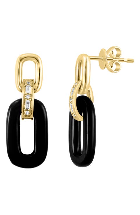 Onyx & Diamond Link Drop Earrings - 0.08ct.