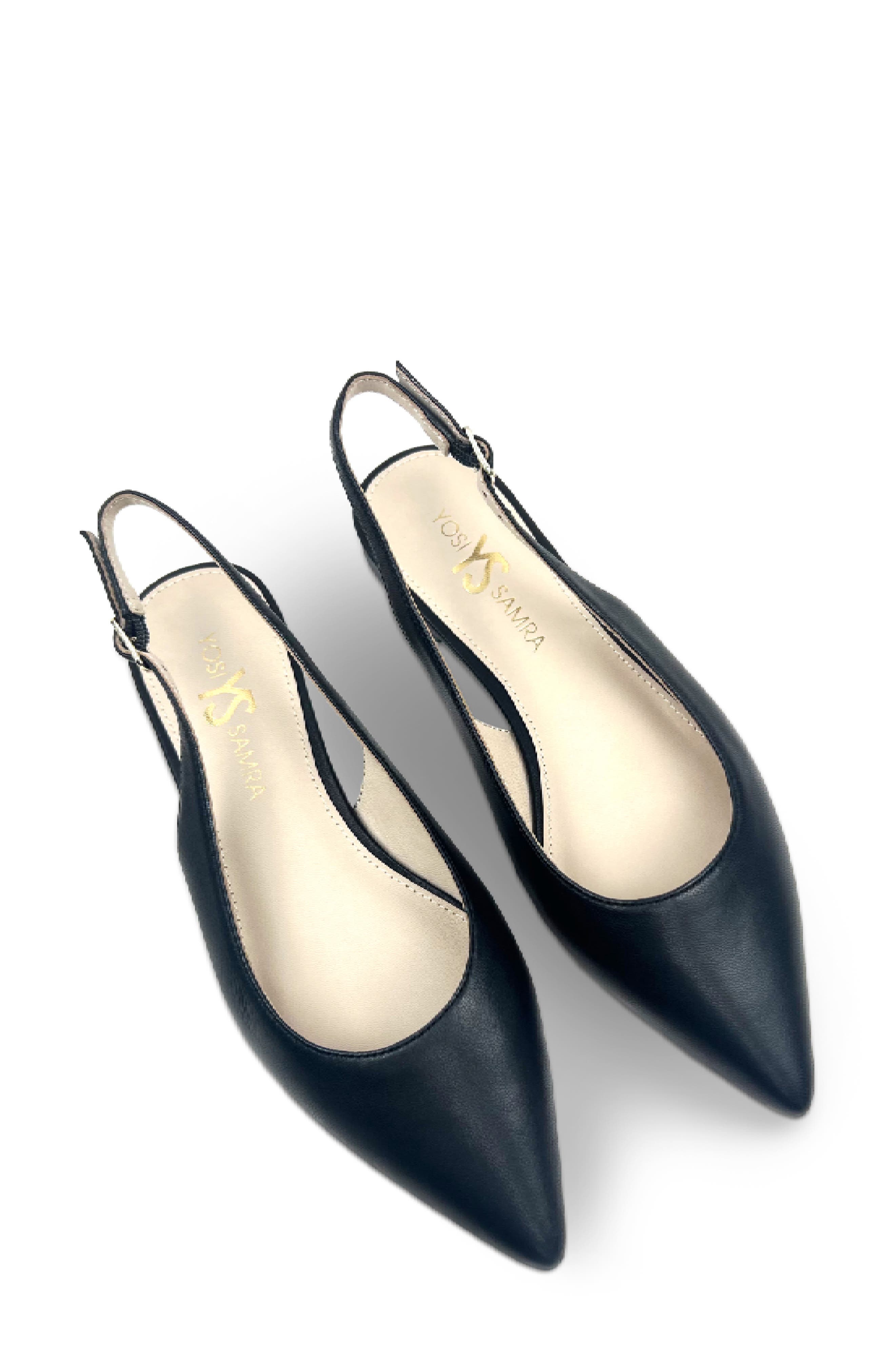 Yosi Samra Vera Pointed Toe Slingback Flat, Alternate, color, Black Nappa
