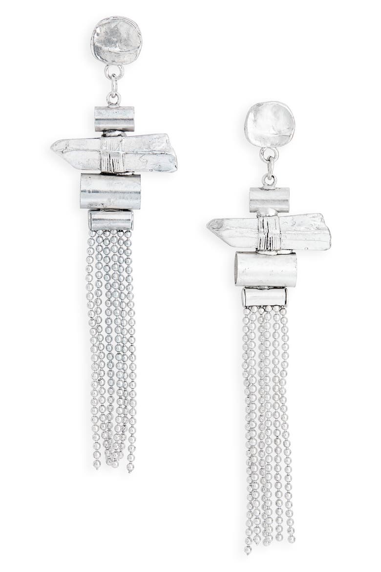 Geometric Tassel Drop Earrings, Main, color, SILVER