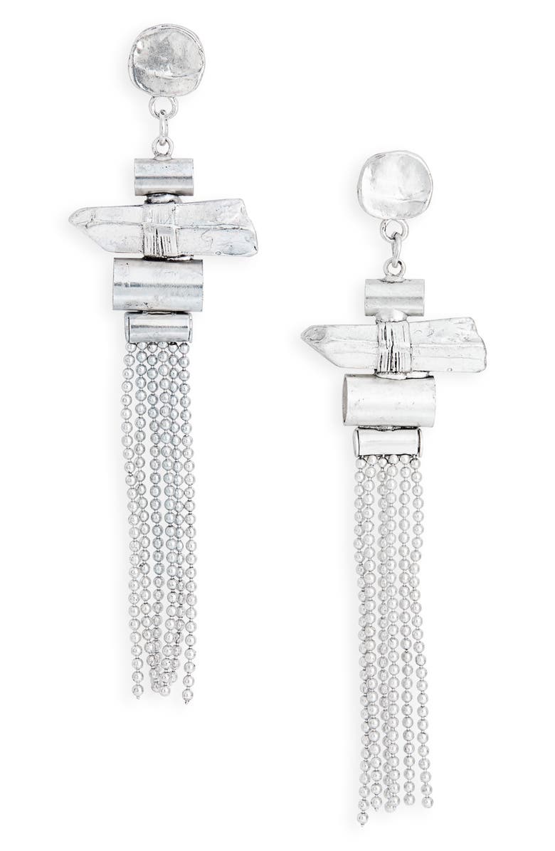 Karine Sultan Geometric Tassel Drop Earrings, Main, color, Silver