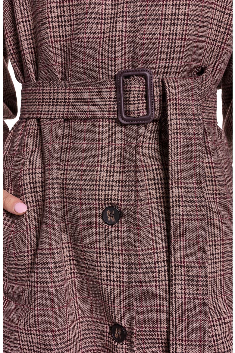 Belted Longline Coat, Alternate, color, BROWN GLEN PLAID