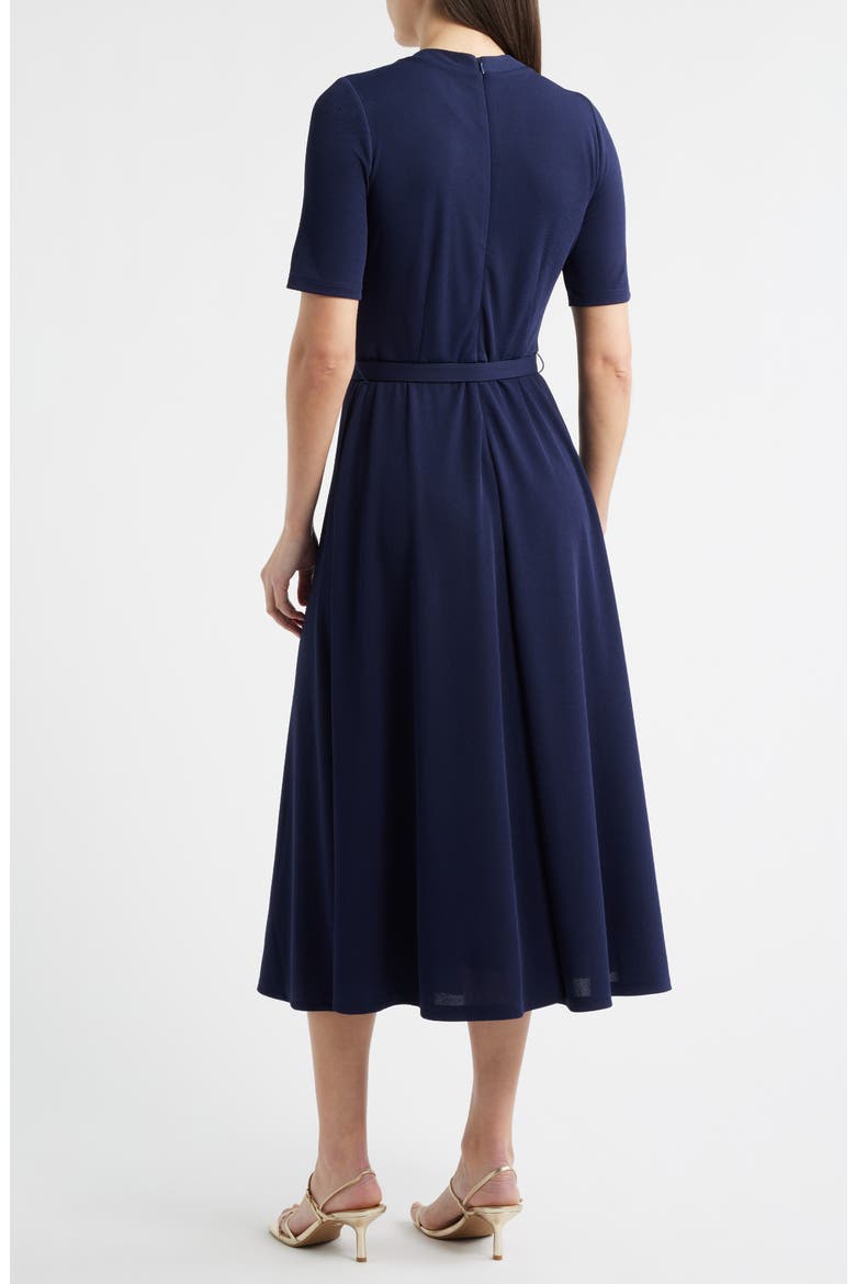 Twist Neck Belted Midi Dress, Alternate, color, DEEP NAVY