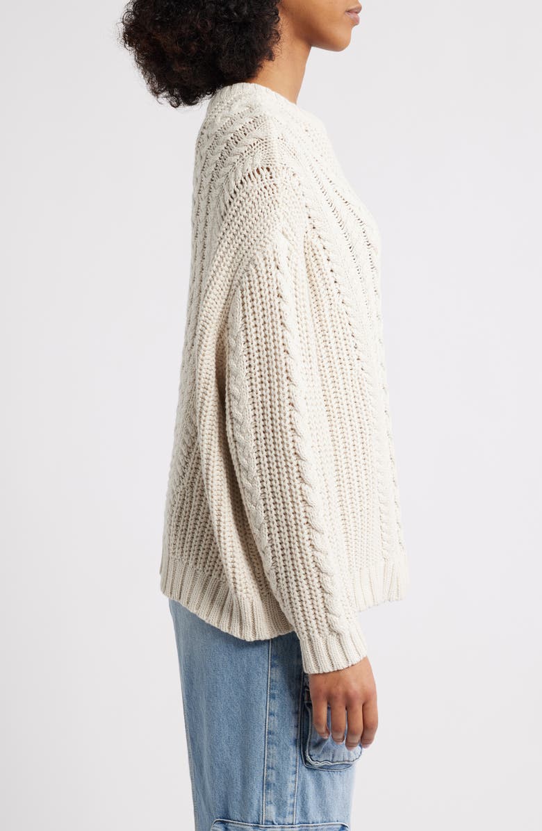 PacSun Magnolia Oversize Cable Stitch Cotton Sweater, Alternate, color, Ivory