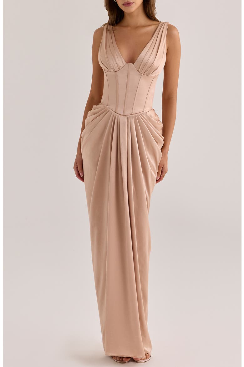 Angeline Satin Corset Gown, Main, color, CHAMPAGNE