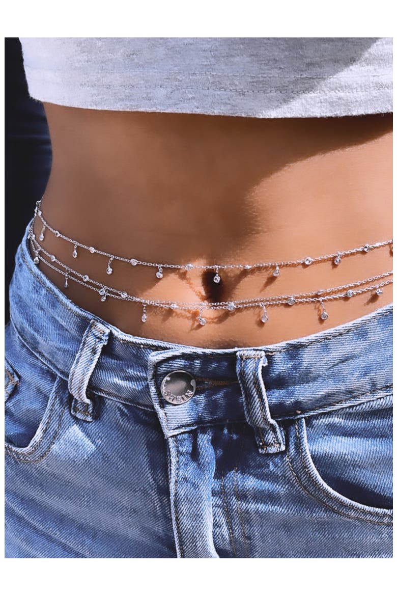 Cubic Zirconia Belly Chain, Alternate, color, SILVER