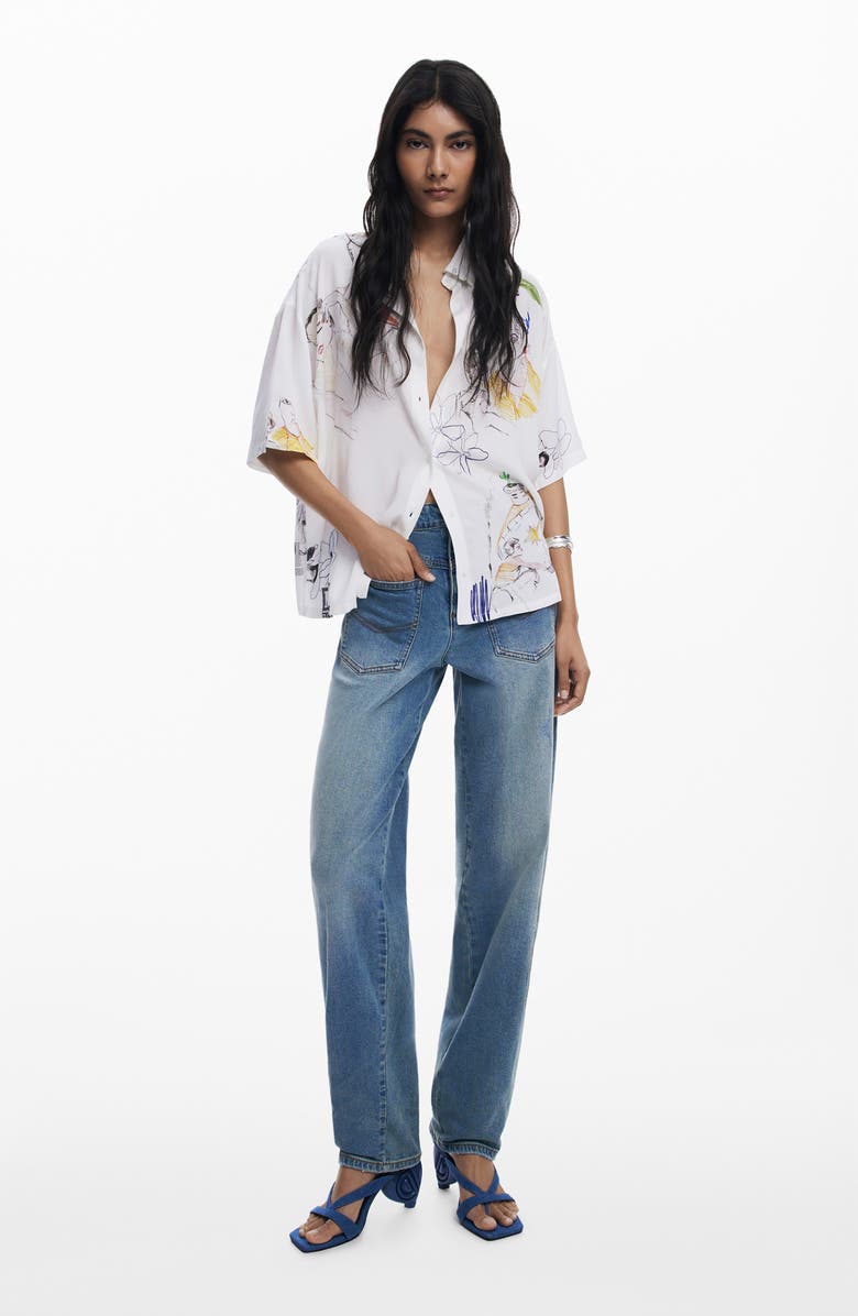 Desigual Relaxed Fit Button-Up Shirt, Alternate, color, White