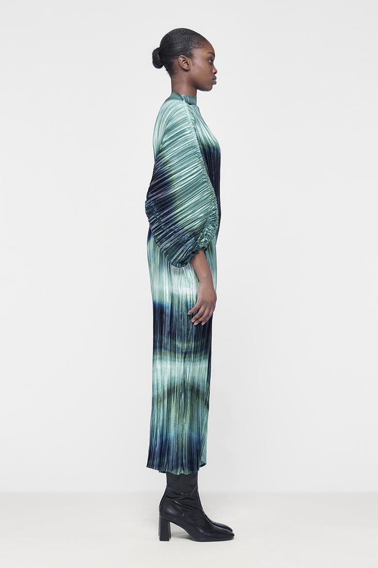 Printed Plisse Batwing Dress, Alternate, color, Green