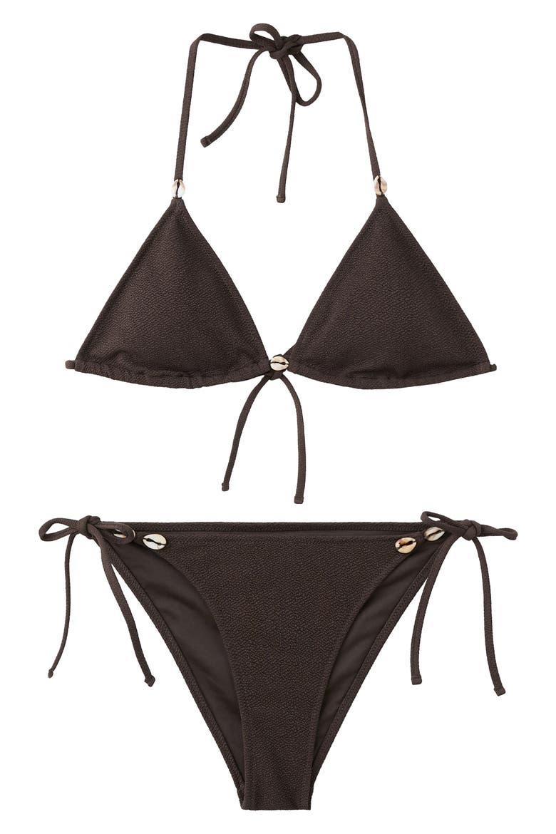 Shells Textured Two-Piece Swimsuit, Alternate, color, BROWN