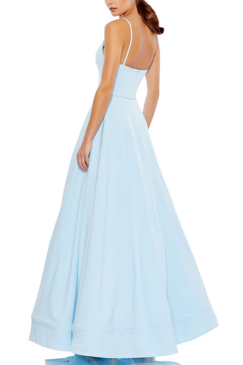 Mac Duggal V-neck Crepe Ballgown In Powder Blue