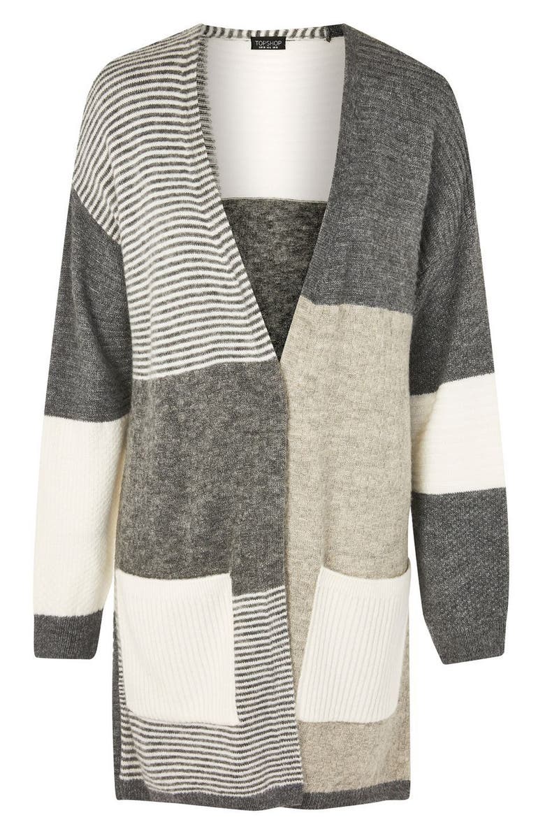 Topshop Patchwork Marled Cardigan, Alternate, color,