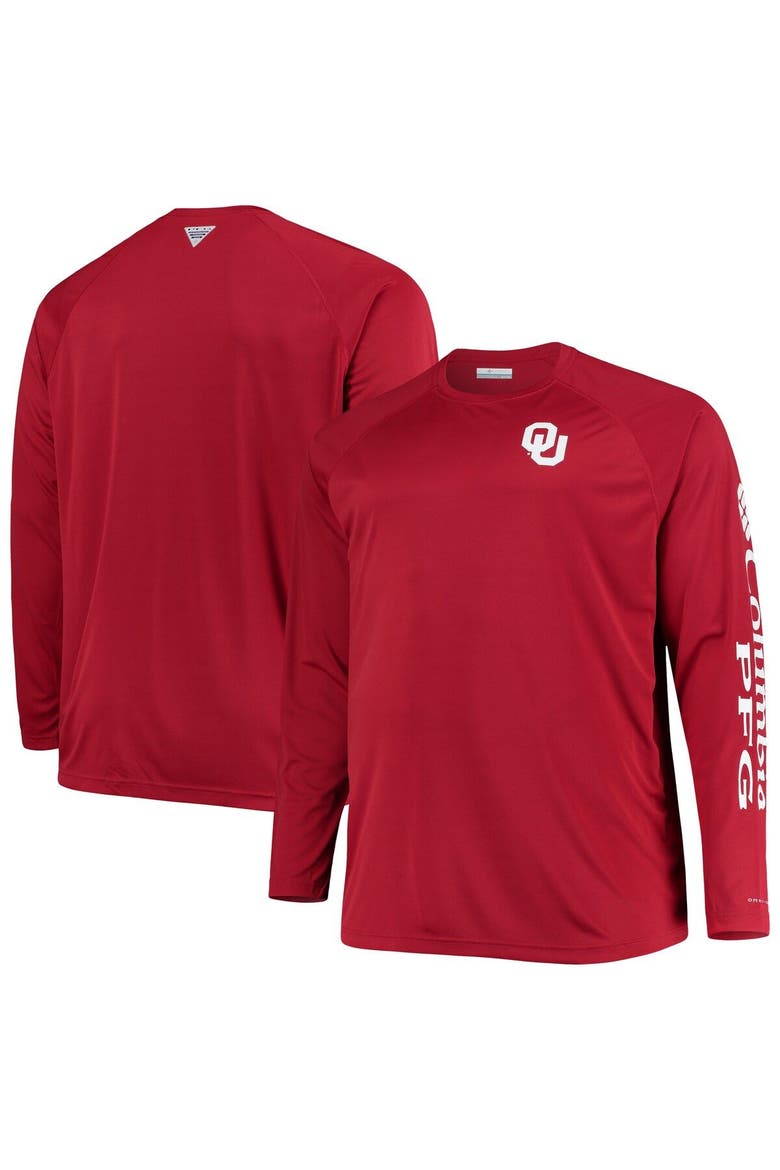 Men's Columbia Crimson Oklahoma Sooners Big & Tall Terminal Tackle Raglan Omni-Shade Long Sleeve T-Shirt, Alternate, color, Crimson