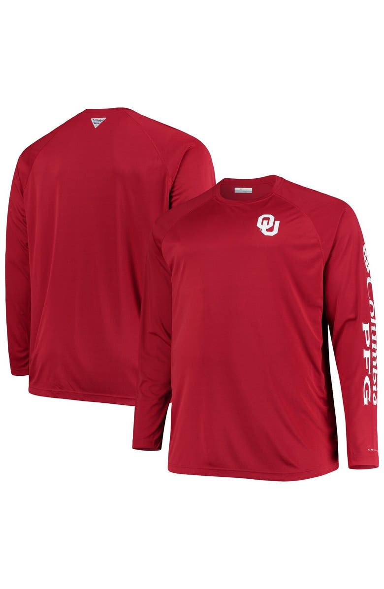Columbia Men's Columbia Crimson Oklahoma Sooners Big & Tall Terminal Tackle Raglan Omni-Shade Long Sleeve T-Shirt, Alternate, color, Crimson