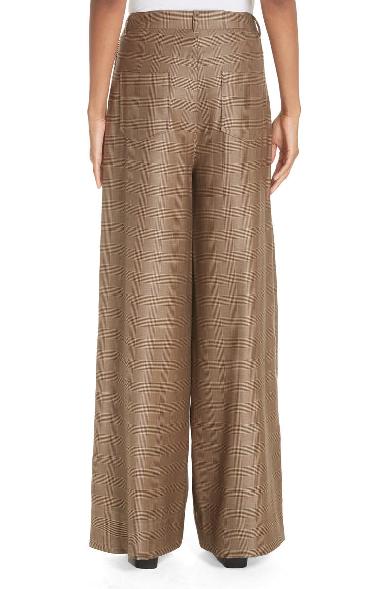 Ganni Merkel Glen Plaid Wide Leg Silk & Wool Pants, Alternate, color,