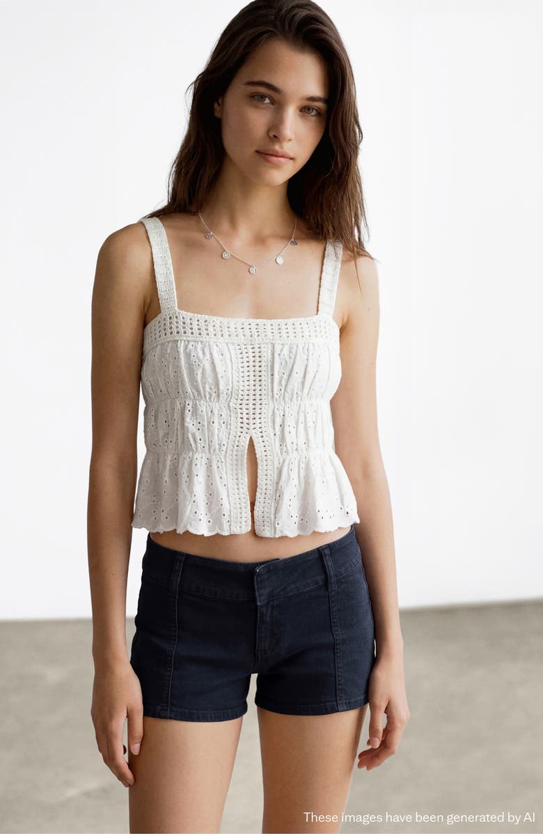 MANGO TEEN Low Rise Denim Mini Shorts, Alternate, color, Navy