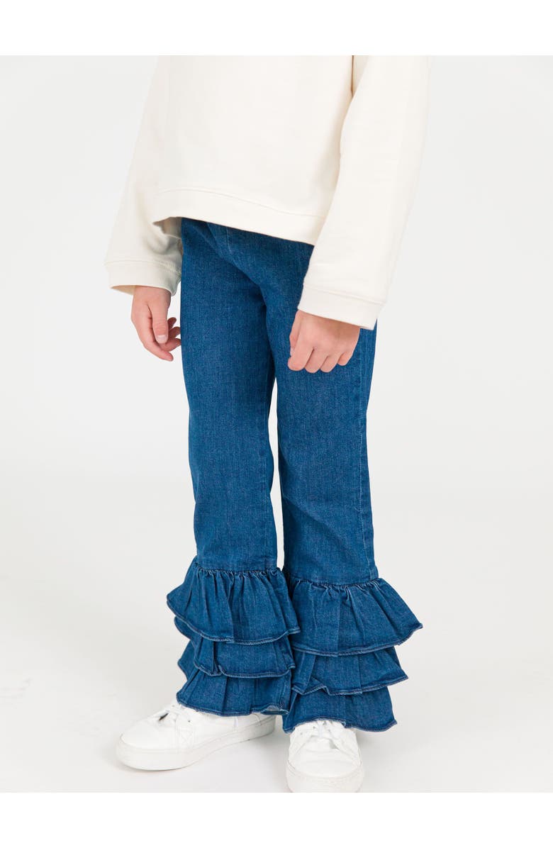 RuffleButts Girls Denim Flare Pants, Alternate, color, Medium Wash