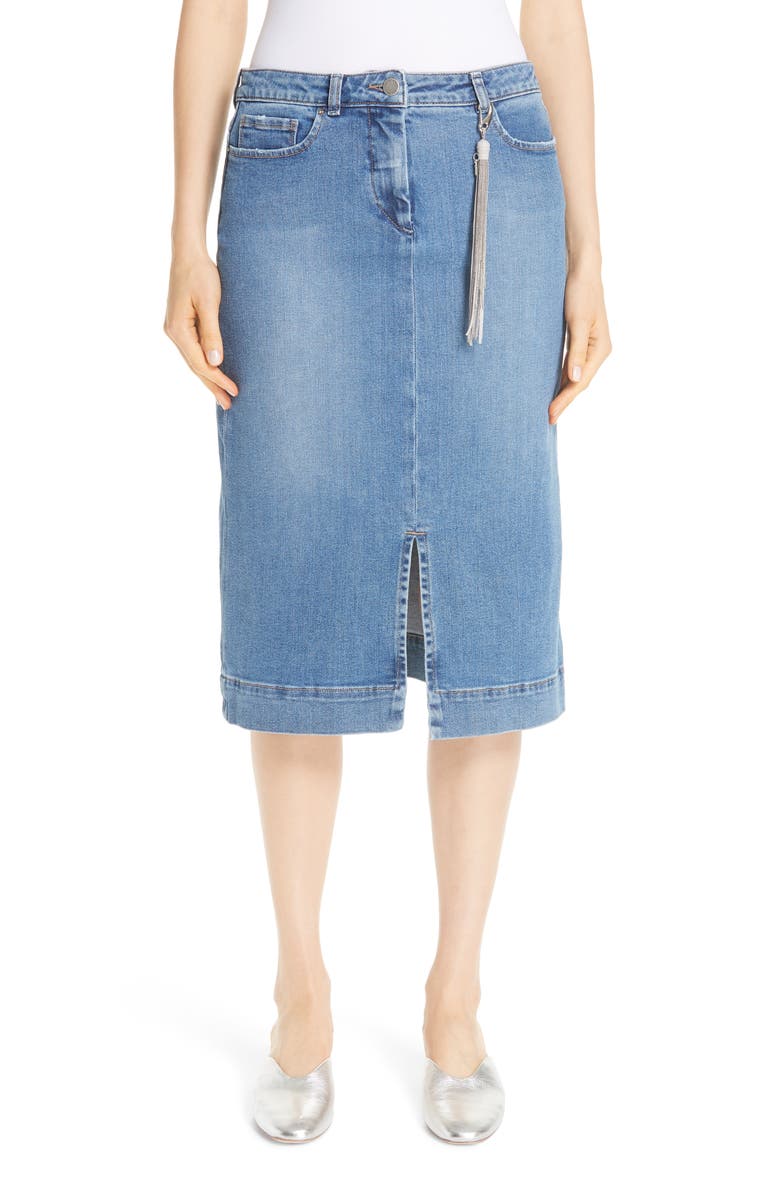 Fabiana Filippi Denim Pencil Skirt with Tassel, Main, color,