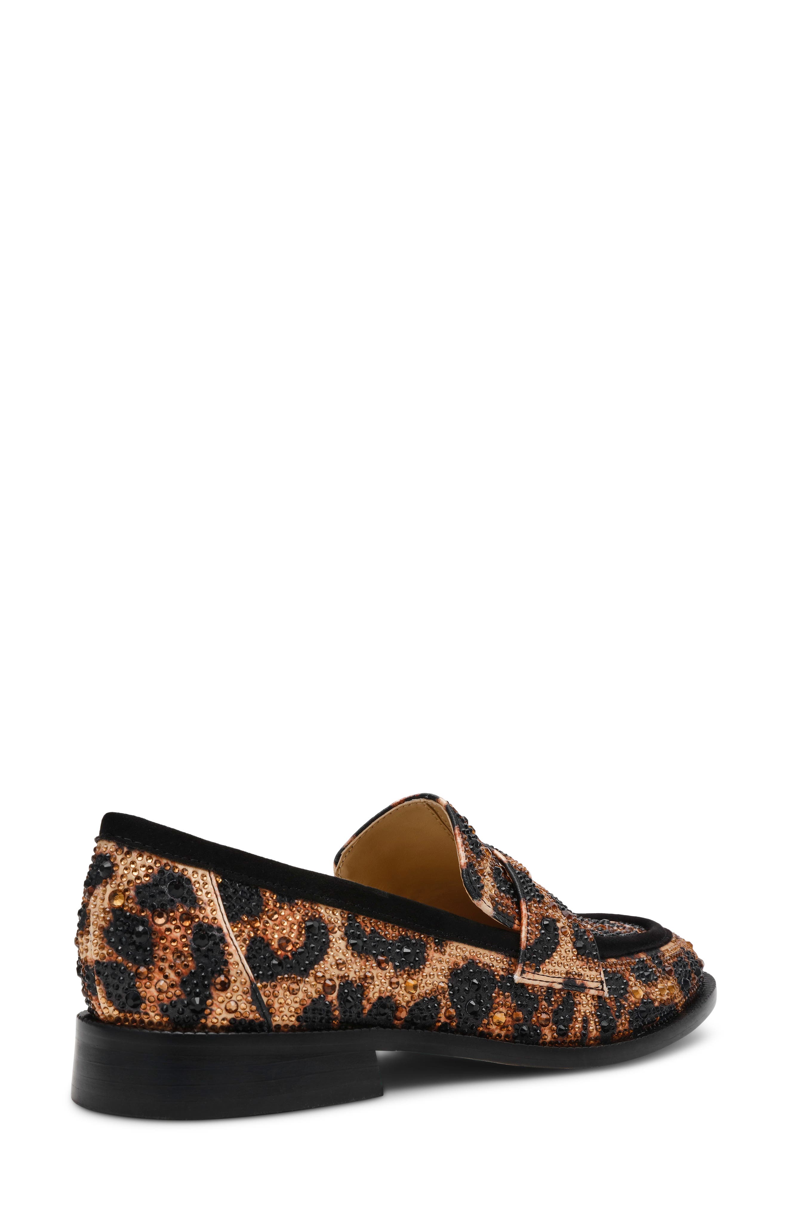 Betsey Johnson Canne Rhinestone Floral Penny Loafer, Alternate, color, Leopard
