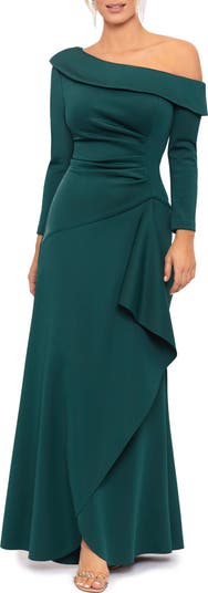 Xscape Evenings One-Shoulder Long Sleeve Scuba Crepe Gown Nordstrom