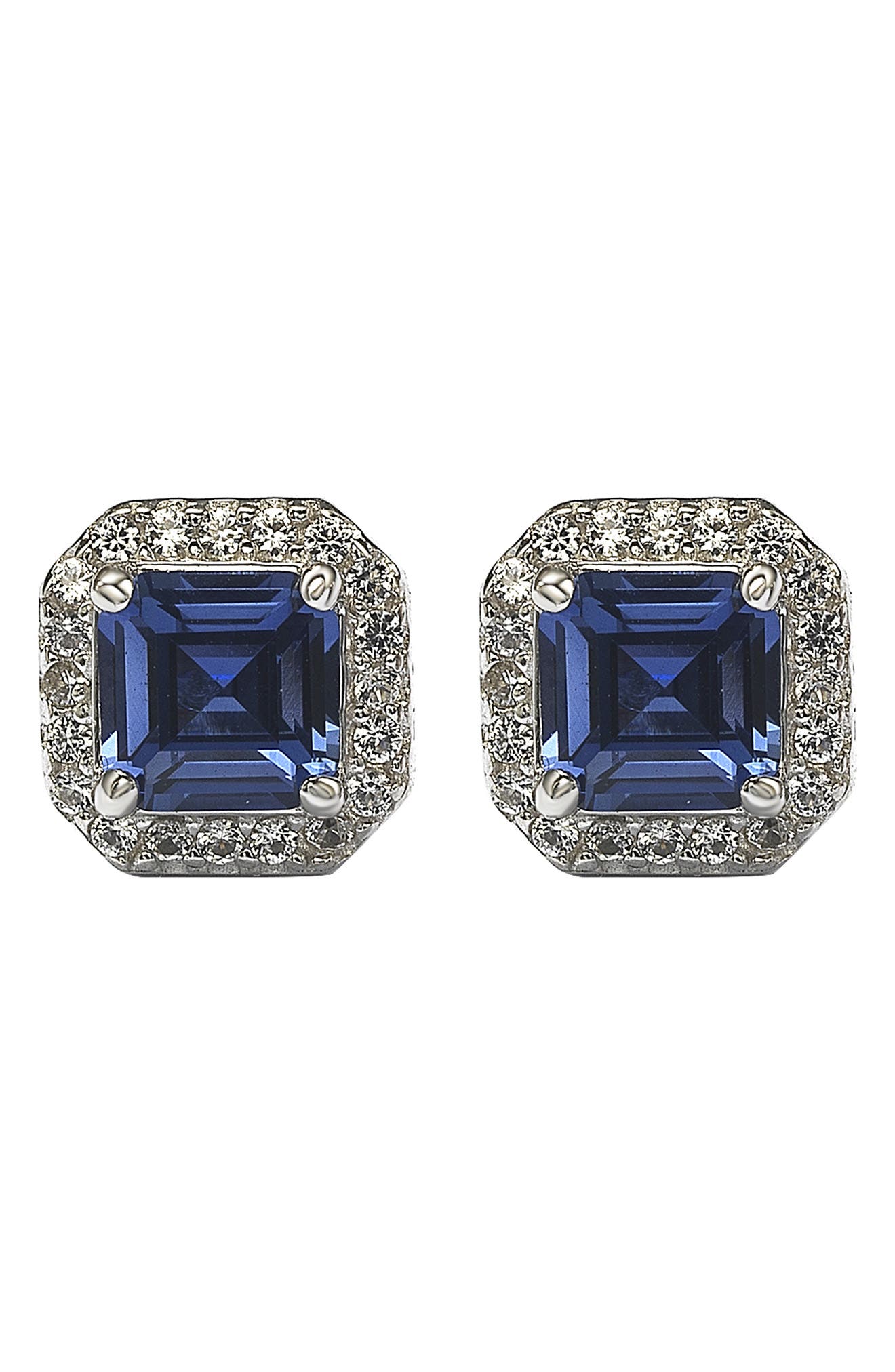 SUZY LEVIAN Sterling Silver Sapphire Asscher Cut Stud Earrings