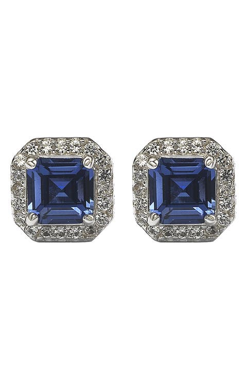 Sterling Silver Sapphire Asscher Cut Stud Earrings
