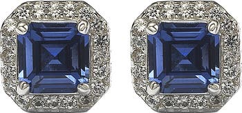 Sterling Silver Sapphire Asscher Cut Stud Earrings