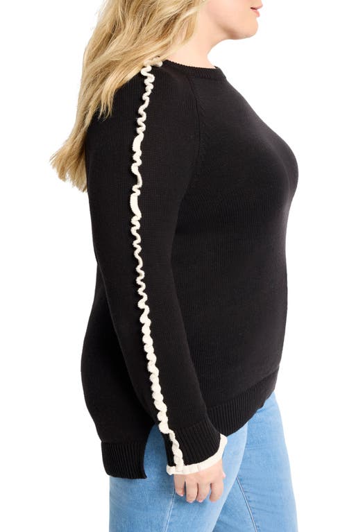 Nic + Zoe Nic+zoe Ruffle Trim Sweater In Black