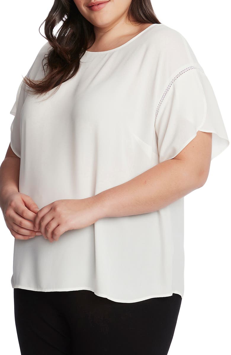 Vince Camuto Crochet Detail Tulip Sleeve Georgette Blouse, Alternate, color,