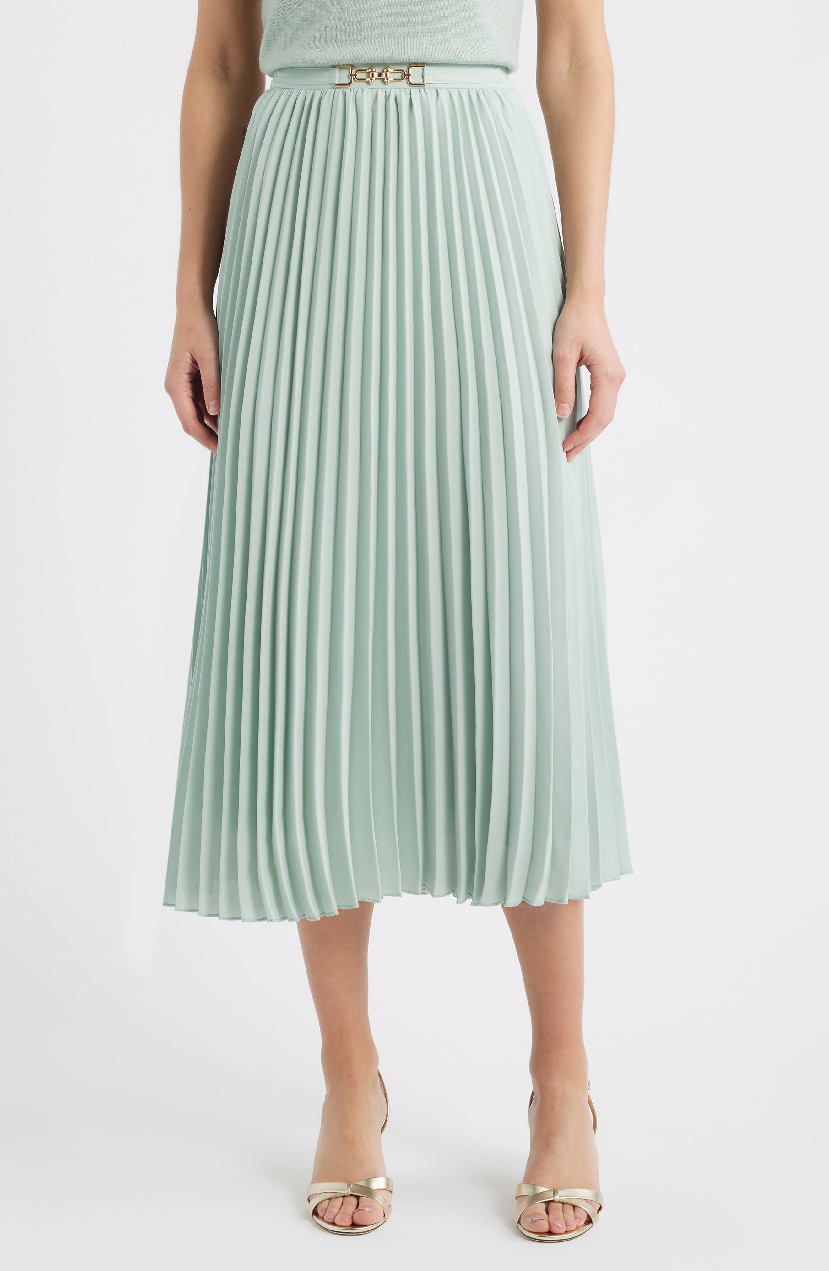 Belted Pull-On Pleated Skirt