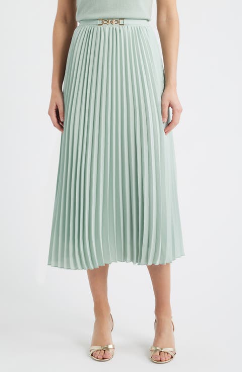Belted Pull-On Pleated Skirt