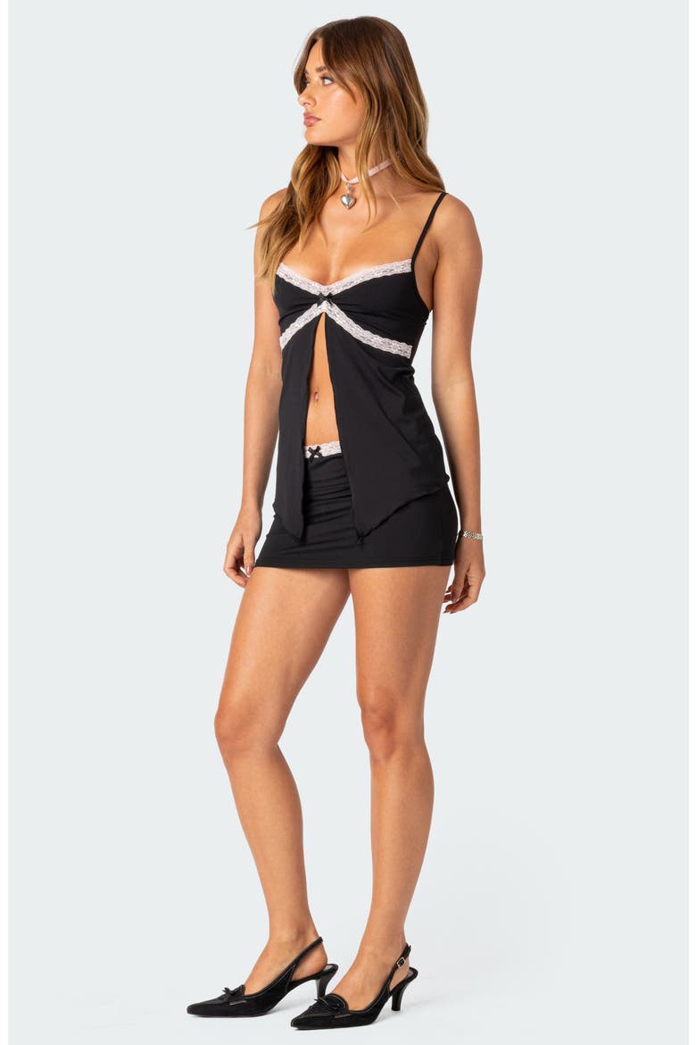 Sorely Lace Trim Split Front Camisole, Alternate, color, BLACK