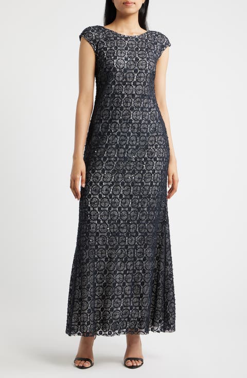 Crochet Bateau Neck A-line Gown