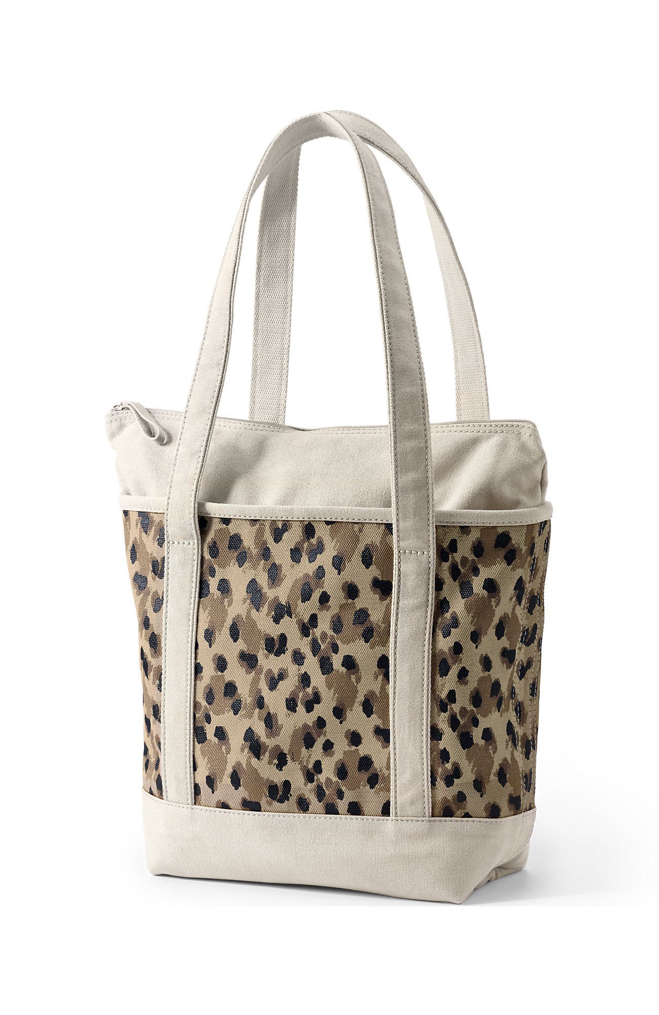 Zip Top Long Handle Canvas Tote Bag, Alternate, color, Warm Almond Animal Spots