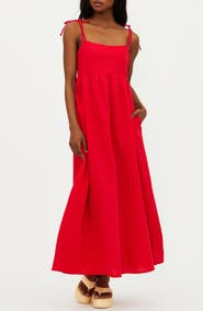 Beach Riot Valory Tie Strap Cotton & Linen Cover-Up Maxi Dress
