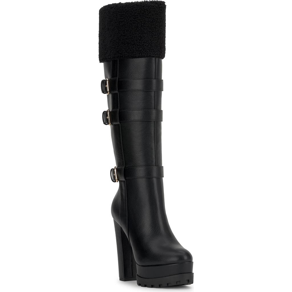 Jessica Simpson Imerald Faux Shearling Knee High Platform Boot In Black