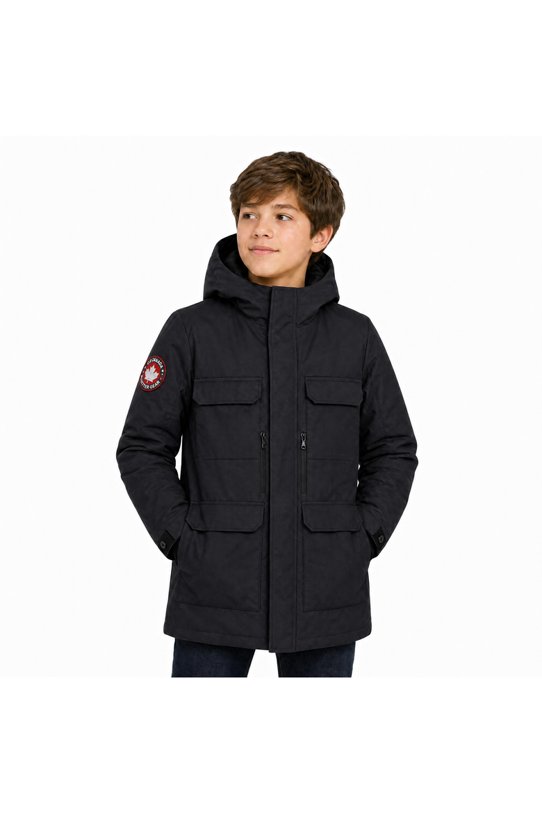 Boys' High Pile Fleece Lined Hooded Utility Parka, Main, color, Black