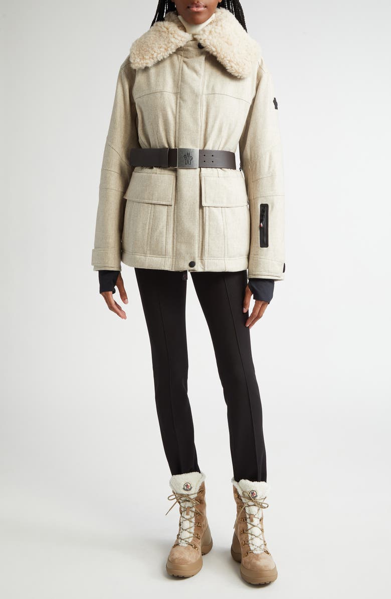 Moncler Grenoble Valloire Genuine Shearling Collar Down Jacket, Alternate, color, 