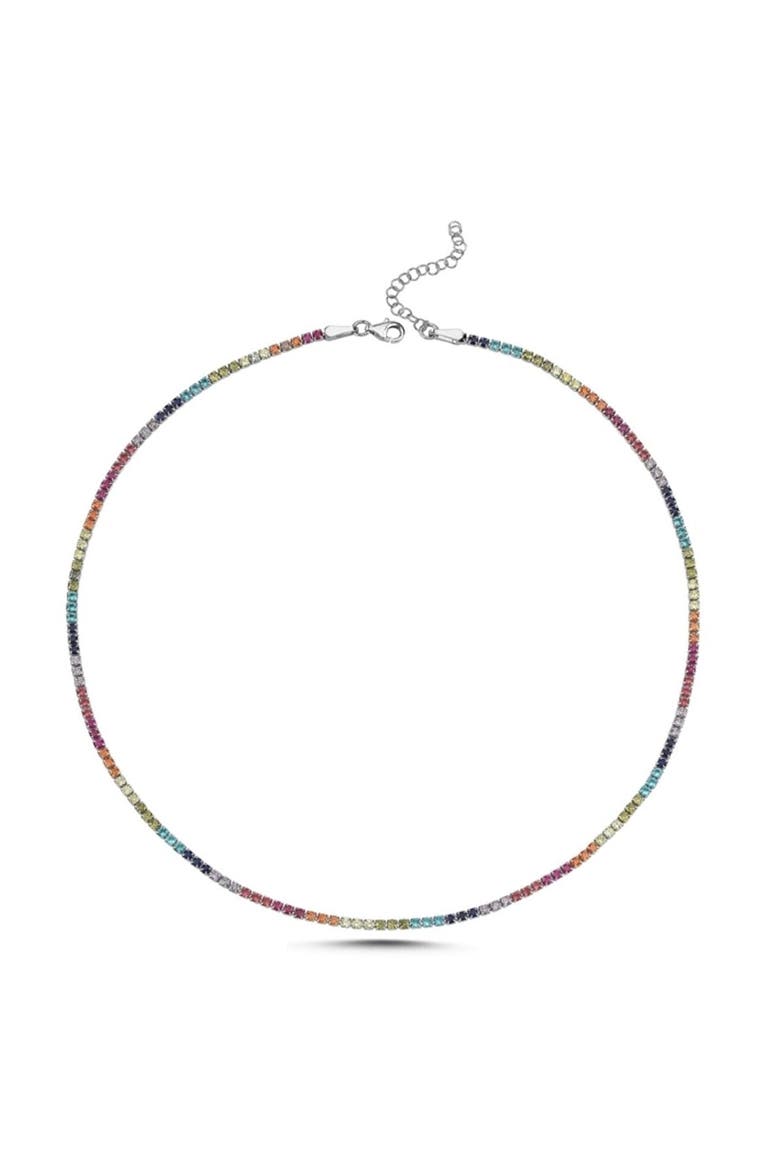 Rainbow Colourful Sterling Silver Tennis Necklace, Main, color, Silver