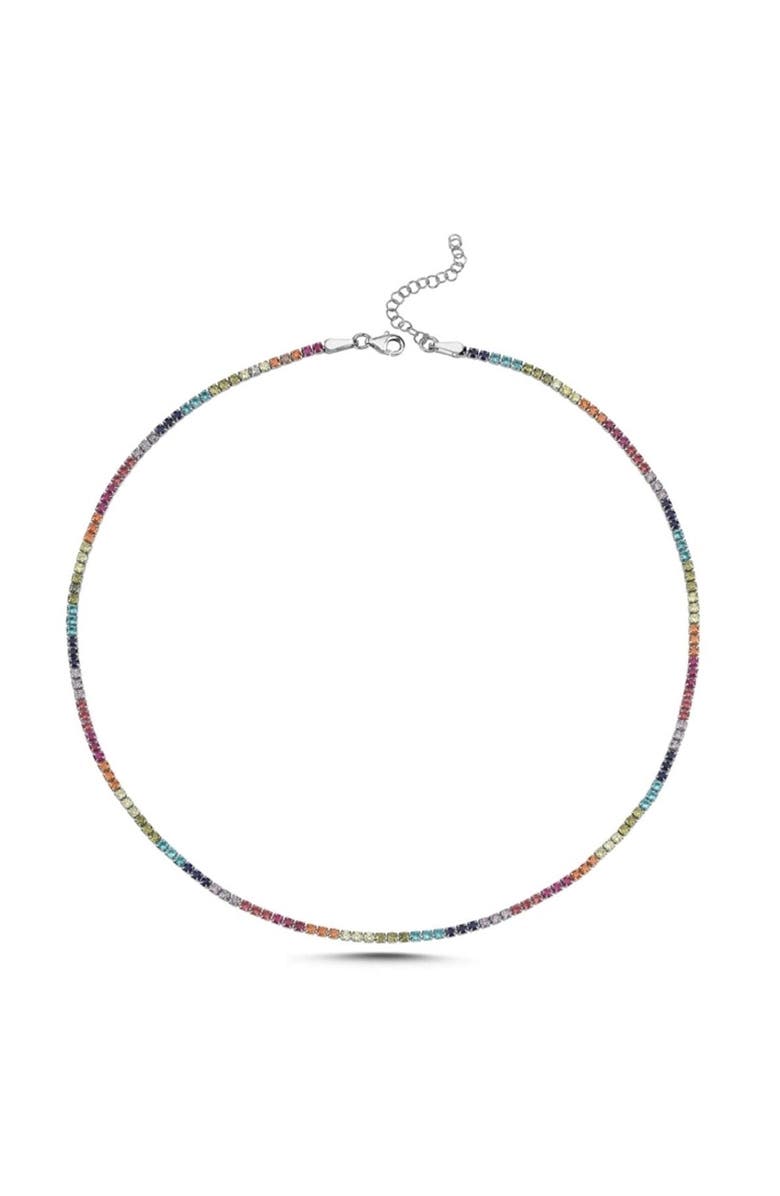 Spero London Rainbow Colourful Sterling Silver Tennis Necklace, Main, color, Silver