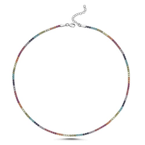Spero London Rainbow Colourful Sterling Silver Tennis Necklace In Multi