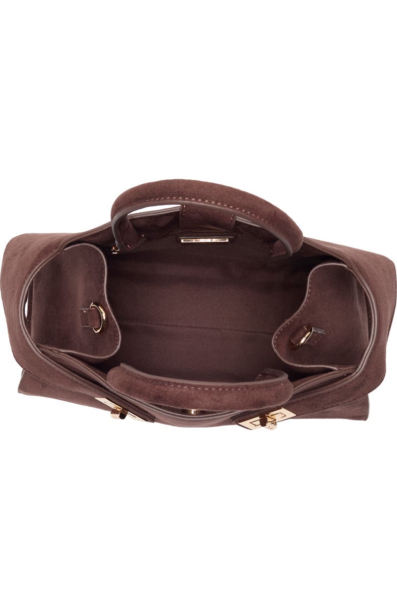URBAN EXPRESSIONS HANDBAGS Faux Suede Double Buckle Satchel, Alternate, color, Chocolate