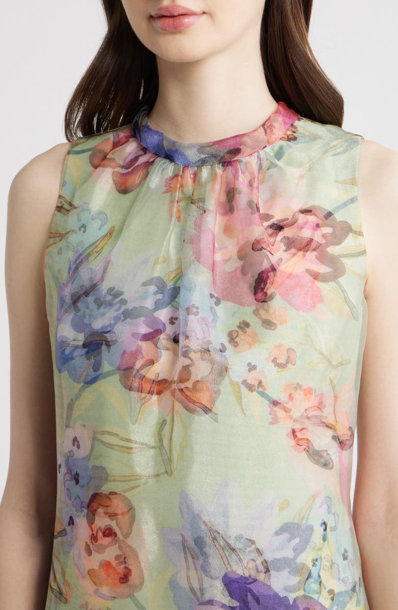 Vince Camuto Floral Sleeveless Organza Dress, Alternate, color, Aqua Combo