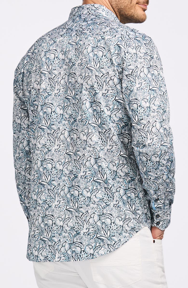 Robert Graham Frond Print Cotton Button-Up Shirt, Alternate, color, Teal