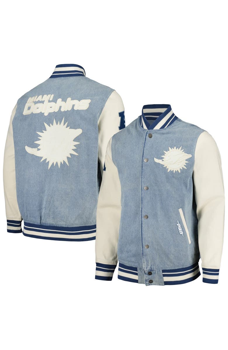 PRO STANDARD Men's Pro Standard  Denim Miami Dolphins Varsity Blues Full-Snap Varsity Jacket, Main, color, Denim