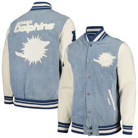 Men's Pro Standard  Denim Miami Dolphins Varsity Blues Full-Snap Varsity Jacket