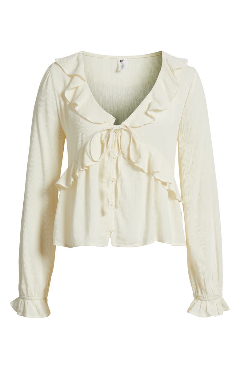 BP. Ruffle Tie Neck Button-Up Shirt, Main, color, Ivory Dove