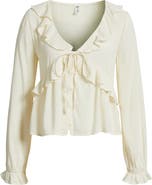 BP. Ruffle Tie Neck Button-Up Shirt