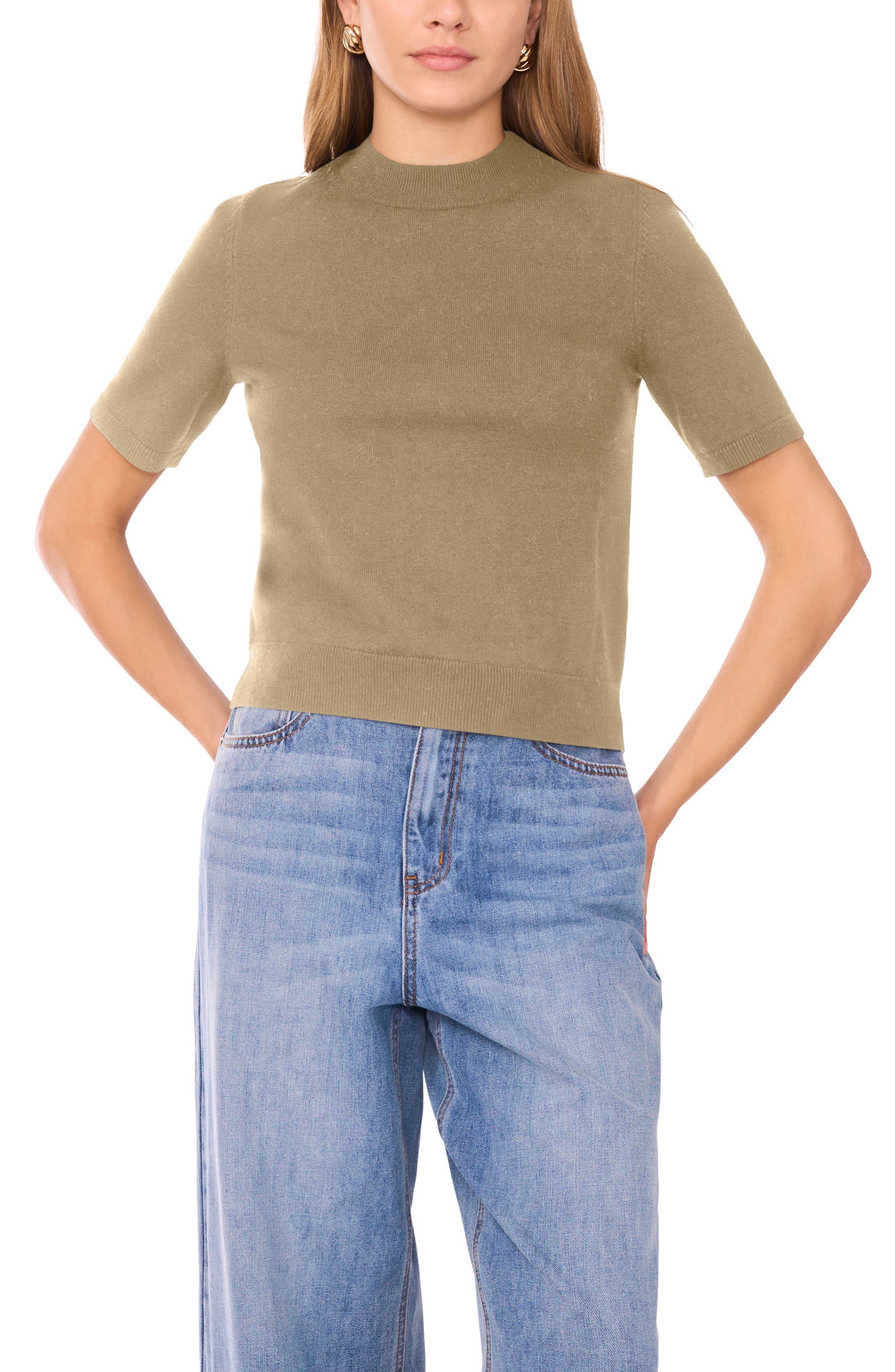 1.state Saddle Short Sleeve Sweater In Sunny Oak