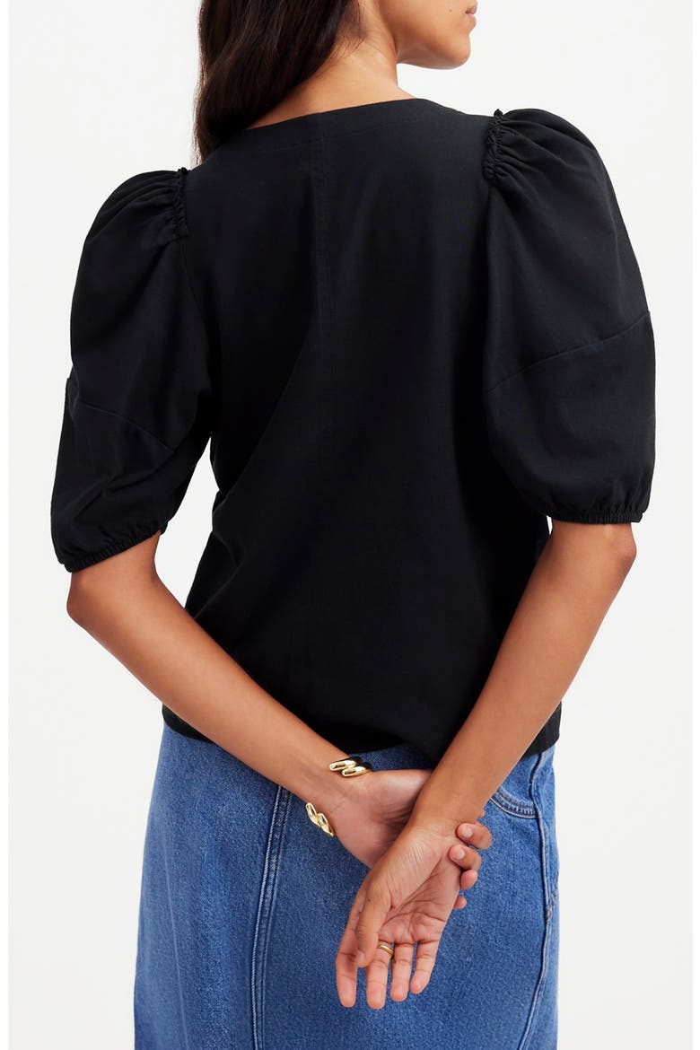 Puff Sleeve Cotton T-Shirt, Alternate, color, TRUE BLACK