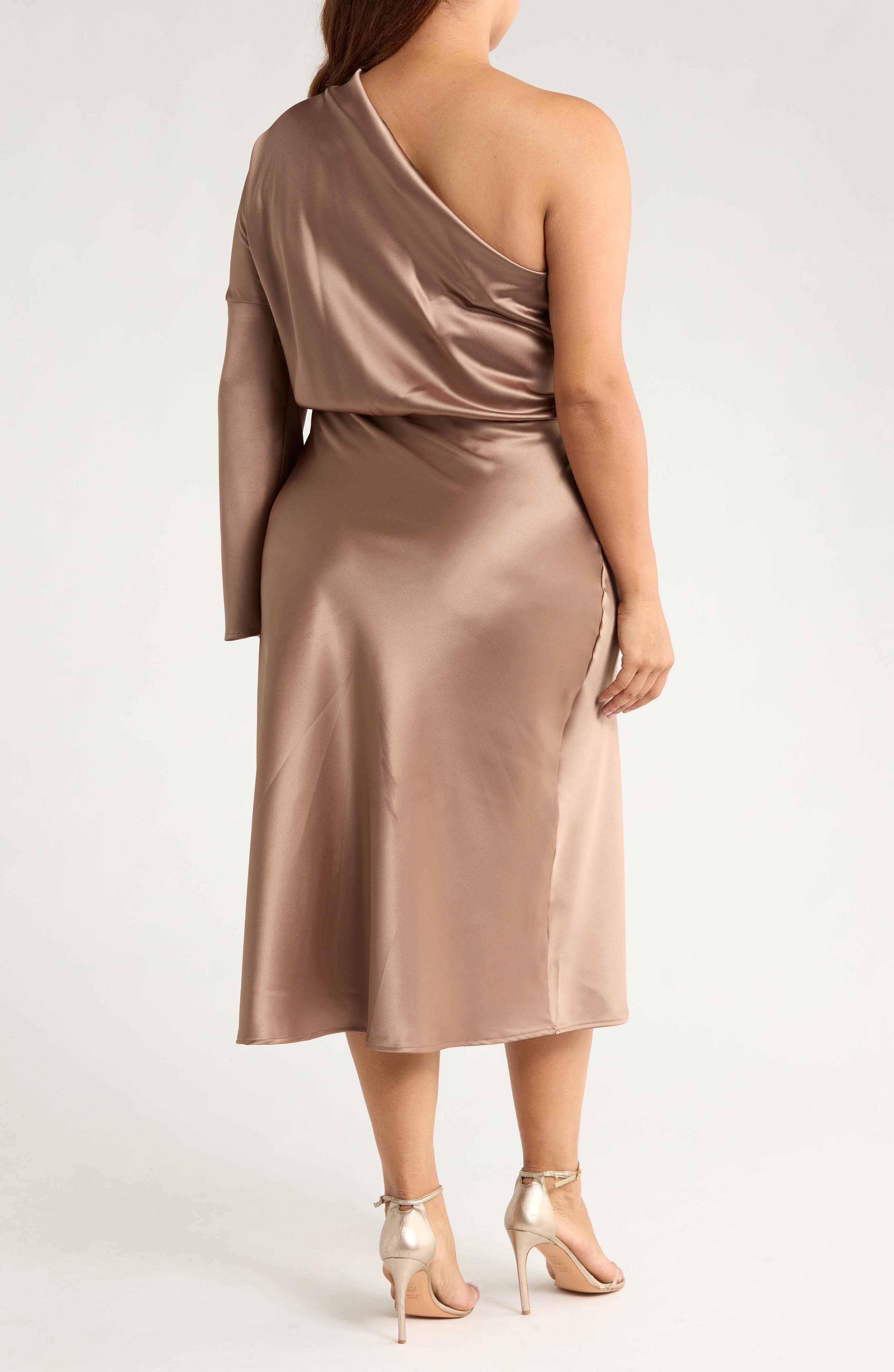 One-Shoulder Satin Midi Dress - image 4